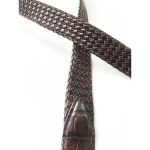 Johnston & Murphy Brown Leather Braid Belt Leather Trim 5 Holes Size 42